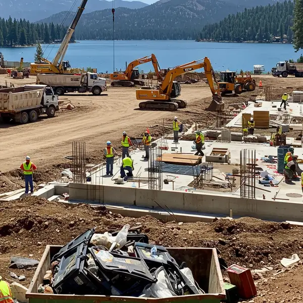 Construction and Contractors on Work Site