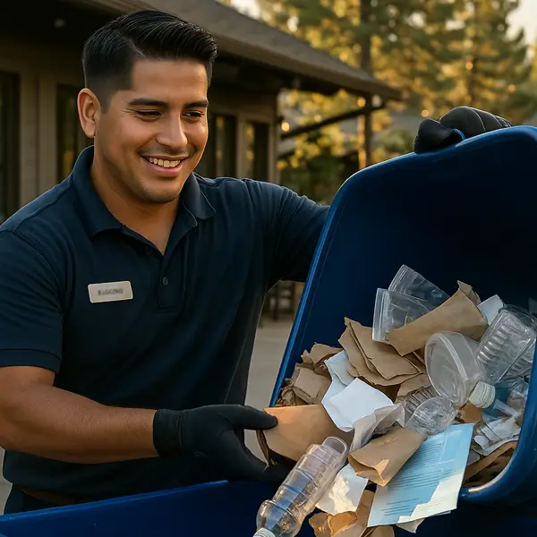worker-recycling Worker Using Commercial Bin